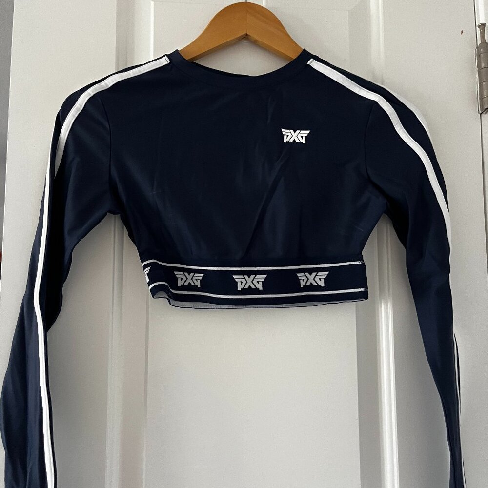 Small Blue PXG Women's Crop Logo Tape Top